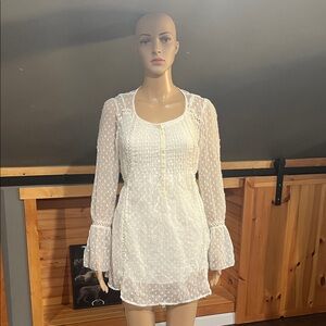 Kimchi Blue White Textured Long Sleeve Dress